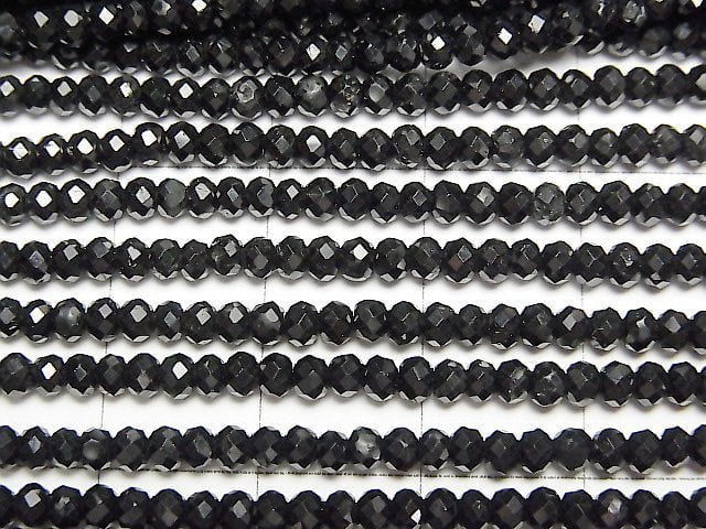 高品質!黑碧璽 AAA - 刻面圓鈕形刻面 5x5x3mm 1 串珠子 (約 15 英寸/36 公分)