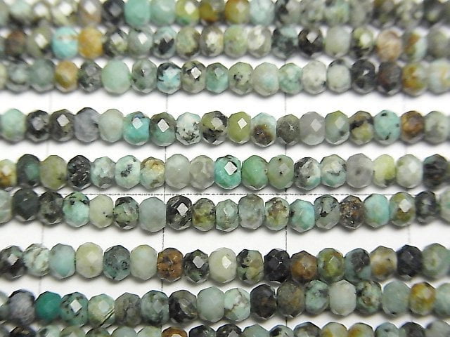 高品質!非洲綠松石刻面鈕扣圓珠 3x3x2mm 1串珠子 (約15英吋/37公分)