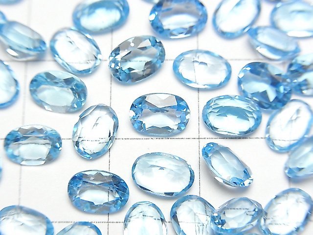 高品質瑞士藍拓帕石 AAA 裸石 橢圓形刻面 7x5mm 3顆