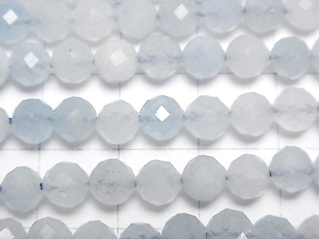 高品質!海藍寶石 AA 刻面圓珠 6mm 1串珠子 (約15英吋/38公分)