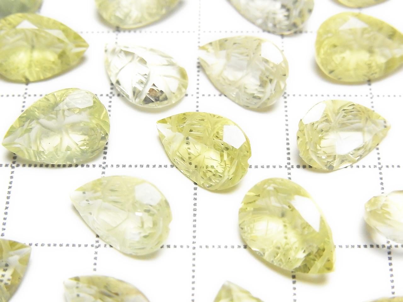 Quartz Citron de Haute Qualité AAA, Forme Poire Sculptée, Facettée 12x8mm, 3 pièces
