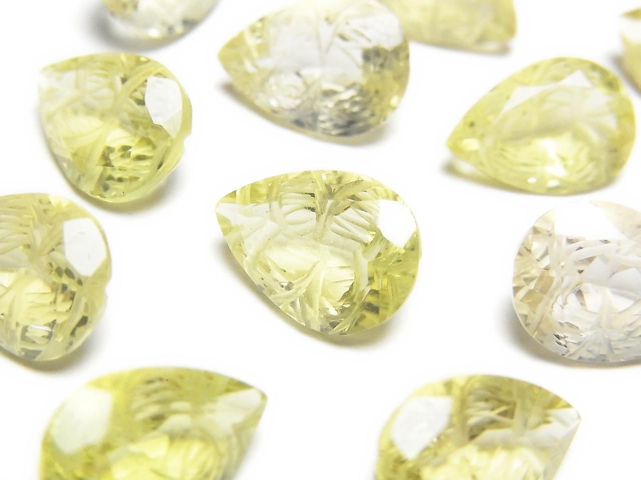 Quartz Citron Haute Qualité AAA Forme Poire Sculptée Facettée 14x10mm 2 pièces