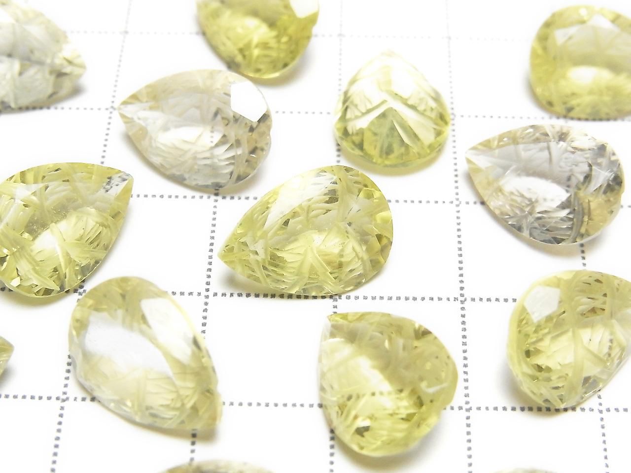Quartz Citron Haute Qualité AAA Forme Poire Sculptée Facettée 14x10mm 2 pièces