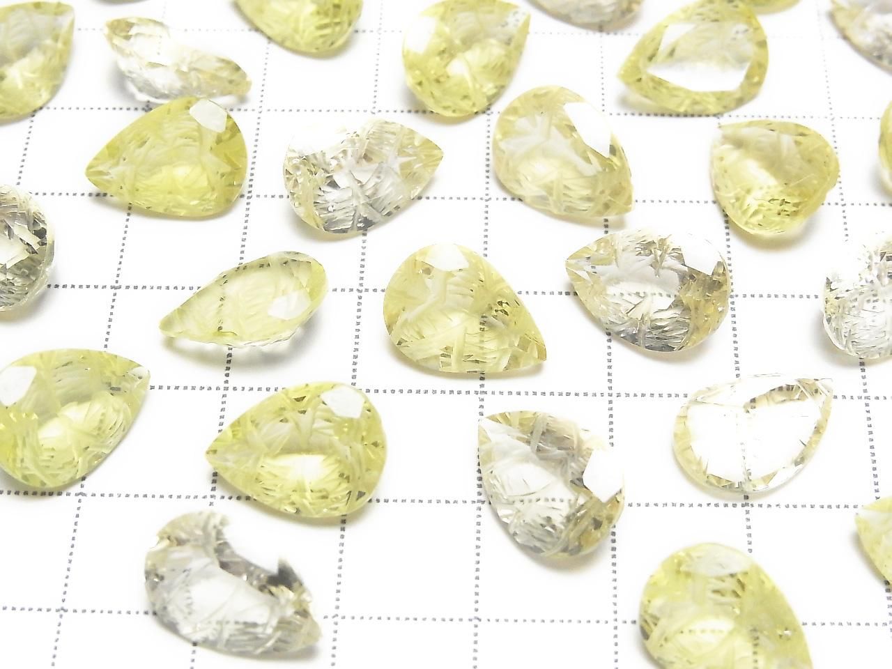 Quartz Citron Haute Qualité AAA Forme Poire Sculptée Facettée 14x10mm 2 pièces