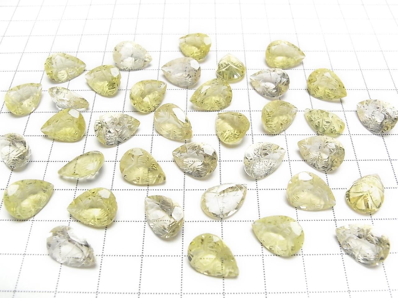Quartz Citron Haute Qualité AAA Forme Poire Sculptée Facettée 14x10mm 2 pièces