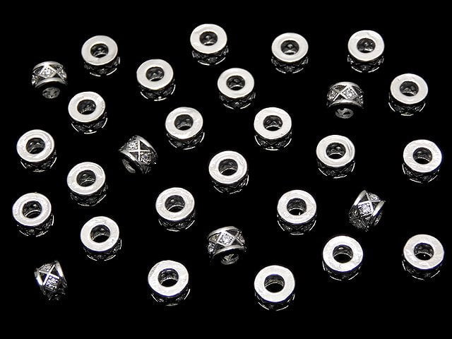 Metal parts Rondelle 6x6x4mm (with CZ) Silver color 2pcs