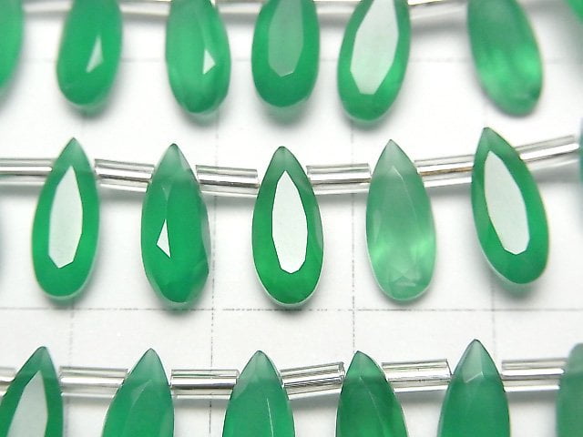 高品質綠玉髓 AAA 梨形刻面 12x5mm 半串或 1 串珠子(18 顆)