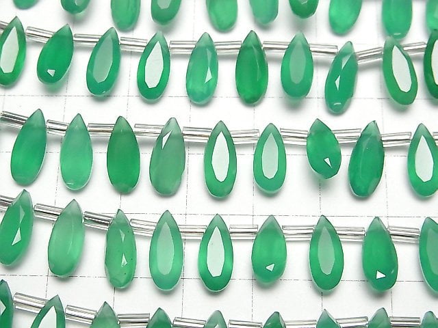 Hochwertiger grüner Onyx AAA Birnenform facettiert 12x5mm halb oder 1Strang Perlen (18Stk)