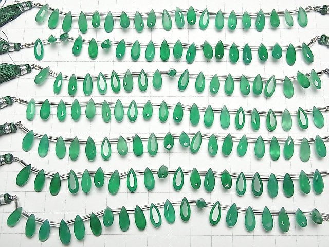 Hochwertiger grüner Onyx AAA Birnenform facettiert 12x5mm halb oder 1Strang Perlen (18Stk)