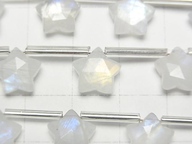 高品質彩虹月光石 AA++ 刻面星形 10x10公釐 1串珠子 (8顆)