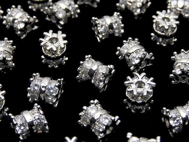 金屬零件管珠 (圓環) 6.5x6x6毫米 銀色 (帶方晶鋯石) 1個