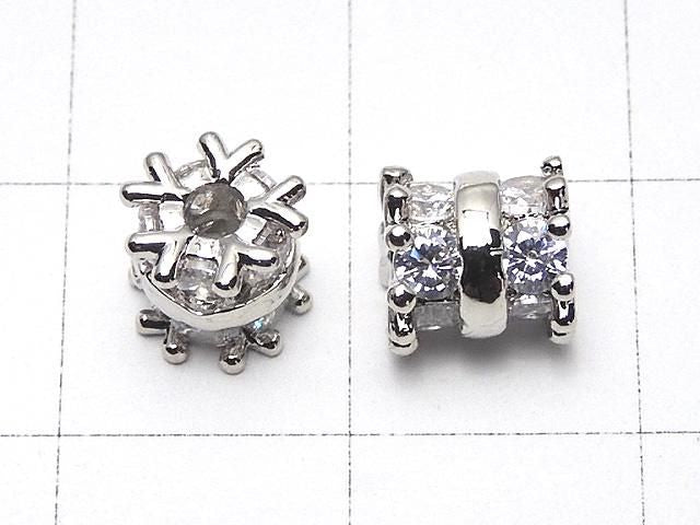 金屬零件管珠 (圓環) 6.5x6x6毫米 銀色 (帶方晶鋯石) 1個