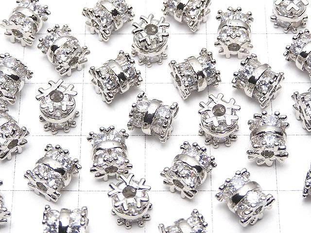 金屬零件管珠 (圓環) 6.5x6x6毫米 銀色 (帶方晶鋯石) 1個