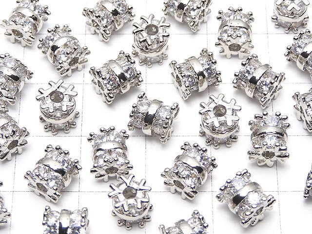 Metal parts Rondelle (Tube) 7x5x5mm Silver color (with CZ) 1pc
