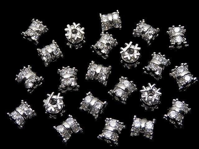 Metal parts Rondelle (Tube) 7x5x5mm Silver color (with CZ) 1pc