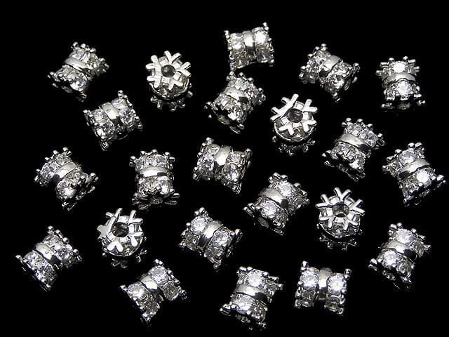 金屬零件管珠 (圓環) 6.5x6x6毫米 銀色 (帶方晶鋯石) 1個