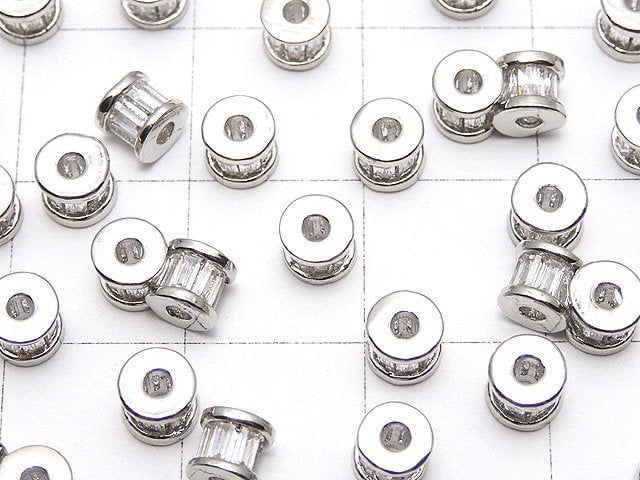 Metal Parts Rondelle 4.5x4.5x4mm Silver (with CZ) 2pcs