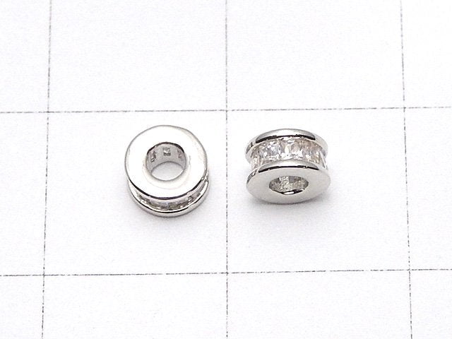 Metal parts Rondelle 5x5x2.5mm Silver (with CZ) 2pcs