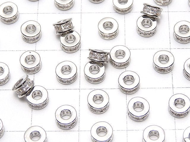 Metal parts Rondelle 5x5x2.5mm Silver (with CZ) 2pcs