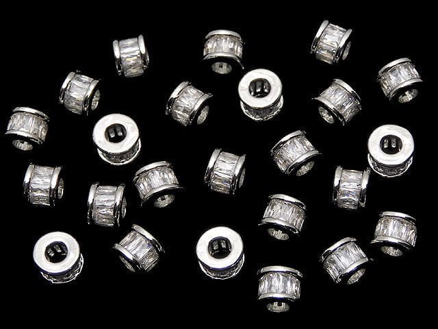 Metal parts Rondelle 6x6x4.5mm Silver (with CZ) 2pcs