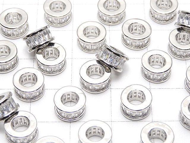 Metal parts Rondelle 8x8x5mm Silver (with CZ) 2pcs