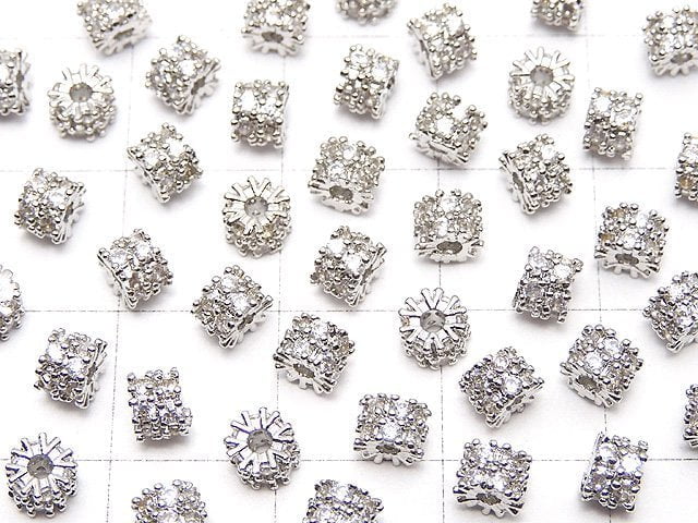 Metal Parts Rondelle 4x4x3.5mm Silver (with CZ) 2pcs