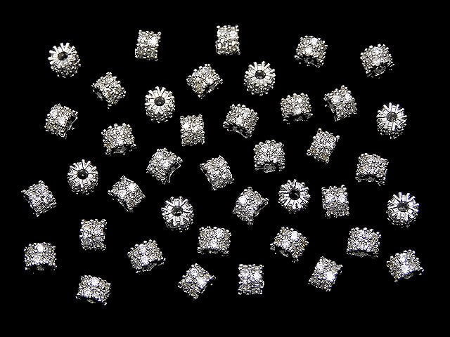Metal Parts Rondelle 4x4x3.5mm Silver (with CZ) 2pcs