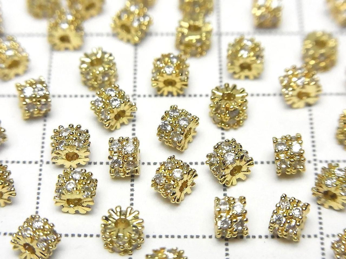 Metal parts Rondelle 4x4x3.5mm Gold (with CZ) 2pcs