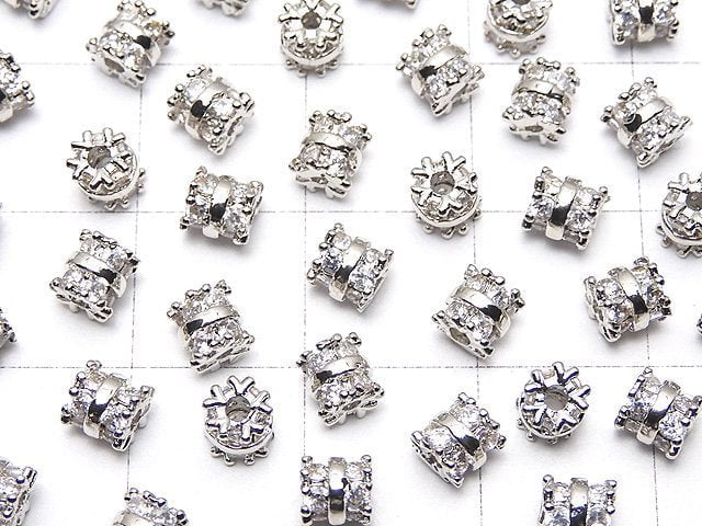 Metal Parts Rondelle 4.5x4.5x4.5mm Silver (with CZ) 2pcs