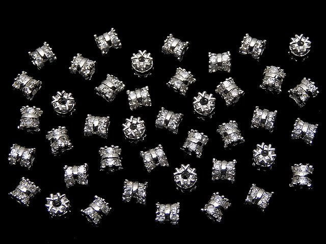 Metal Parts Rondelle 4.5x4.5x4.5mm Silver (with CZ) 2pcs