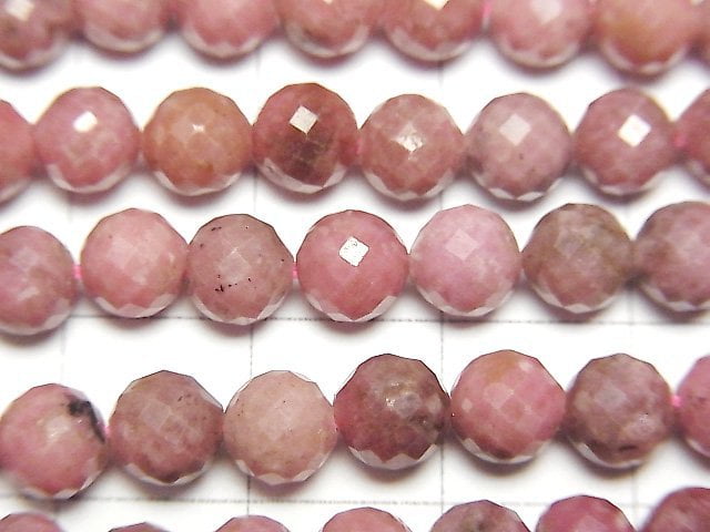 高品質!薔薇輝石 AA 64刻面圓珠 6公釐 一串珠(約15英吋/36公分)