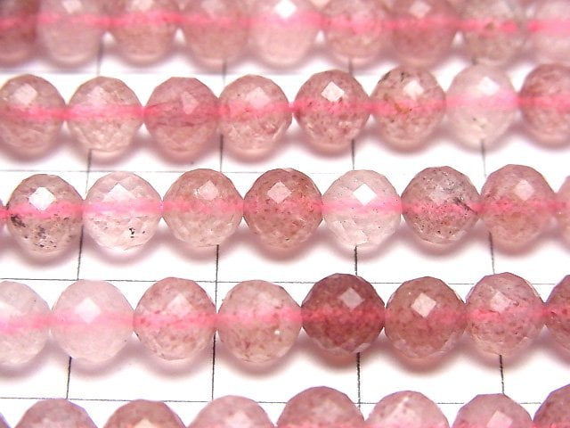 高品質!粉色綠簾石刻面圓珠 6mm 1串珠子(約15英吋/37公分)