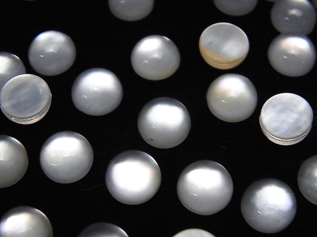 Weißes Muschel x Kristall AAA runder Cabochon 8x8mm 3Stück