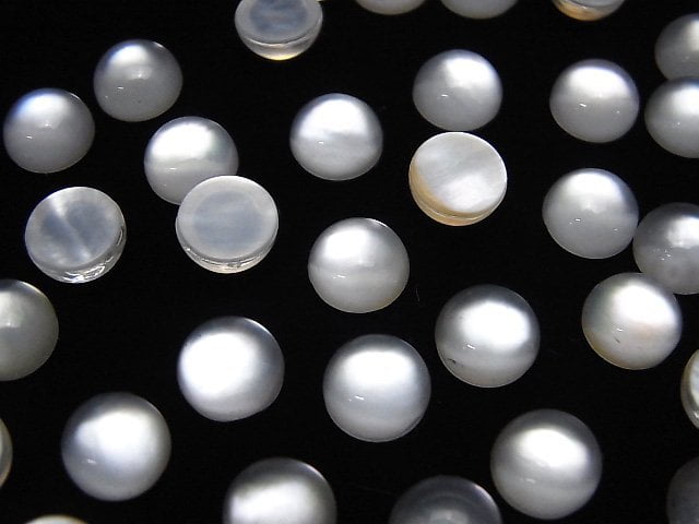Weißes Muschel x Kristall AAA runder Cabochon 8x8mm 3Stück