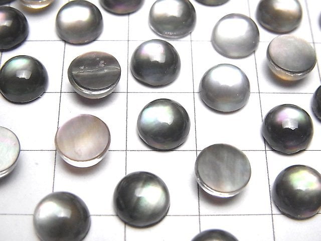 Schwarzes Muschel x Kristall AAA runder Cabochon 8x8mm 3Stück