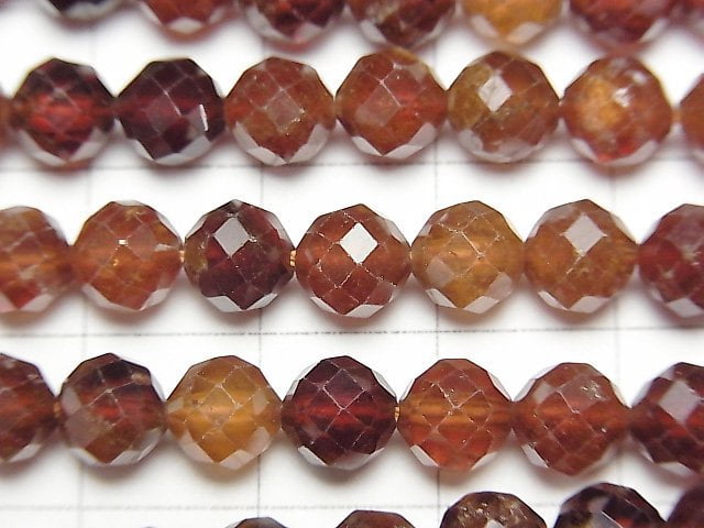 高品質!橙石榴石 AA++ 64切面圓珠 6mm 1串珠子 (約15英吋/37公分)