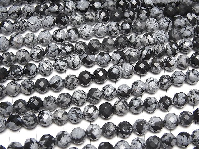 Hochwertig! Schneeflockenobsidian 64-facettierte Runde 6mm 1Strang Perlen (ca. 15 Zoll/36 cm)