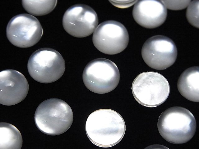 White Shell x Crystal AAA Round Cabochon 10x10mm 2pcs