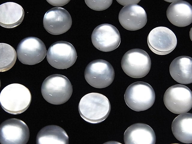 White Shell x Crystal AAA Round Cabochon 10x10mm 2pcs