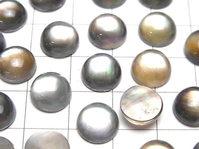Schwarzes Muschel x Kristall AAA runder Cabochon 10x10mm 3Stück