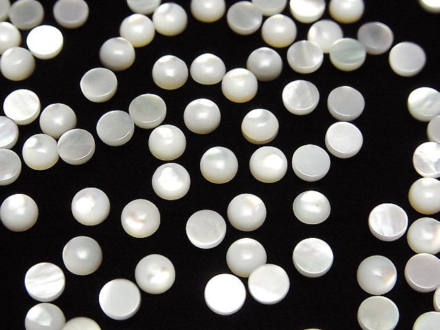 Hochwertige weiße Muschel (Silberlippen-Auster) AAA Rund Cabochon 4x4mm 5 Stück