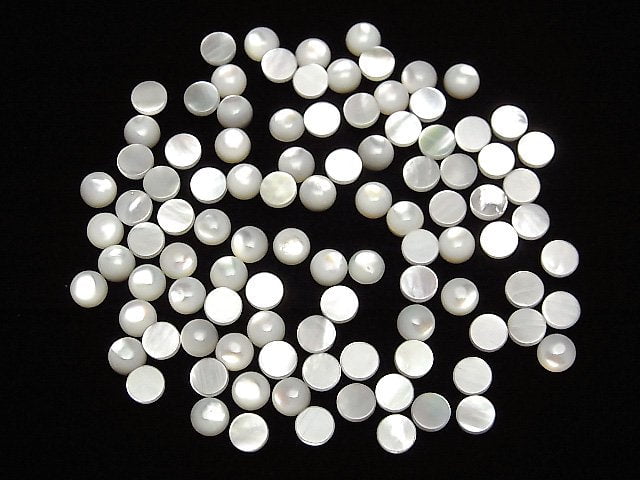 Hochwertige weiße Muschel (Silberlippen-Auster) AAA Rund Cabochon 4x4mm 5 Stück