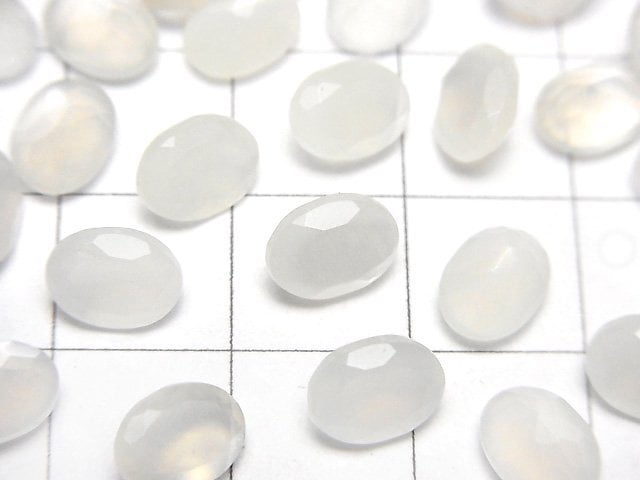 高品質白色月光石 AAA 橢圓刻面裸石 8x6mm 5顆
