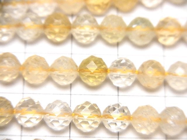 高品質!淺色黃水晶 AA++ 64切面圓珠 6mm 1串珠子 (約15英吋/36公分)