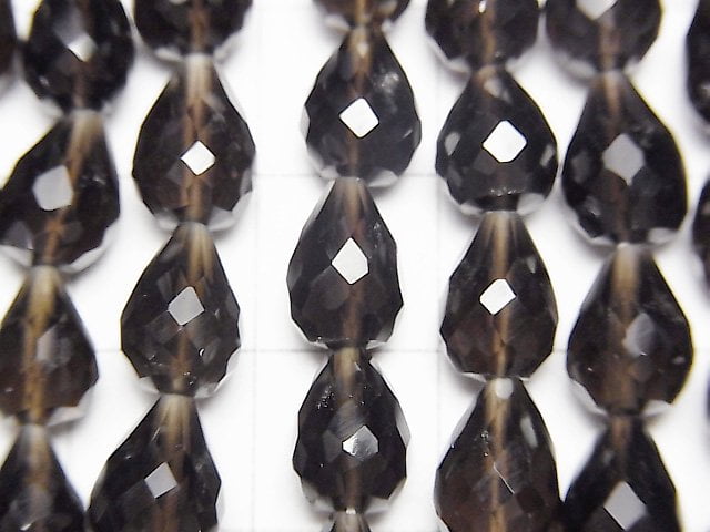 煙晶 AA++ 垂直孔刻面水滴半串或一串珠子 (約 9 英寸/24 公分)