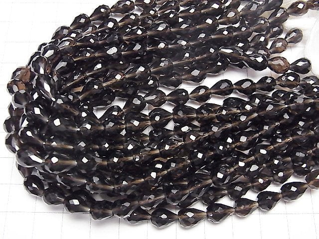 Rauchquarz AA++ vertikale Loch facettierte Tropfen halb oder 1strang Perlen (ca. 9 Zoll/24 cm)