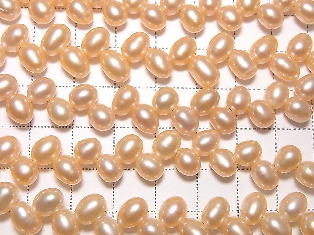 淡水珍珠 AAA 級 - 隨形水滴 6x5mm 橘色 頂部側向鑽孔 1串珠子 (約15英吋/37公分)