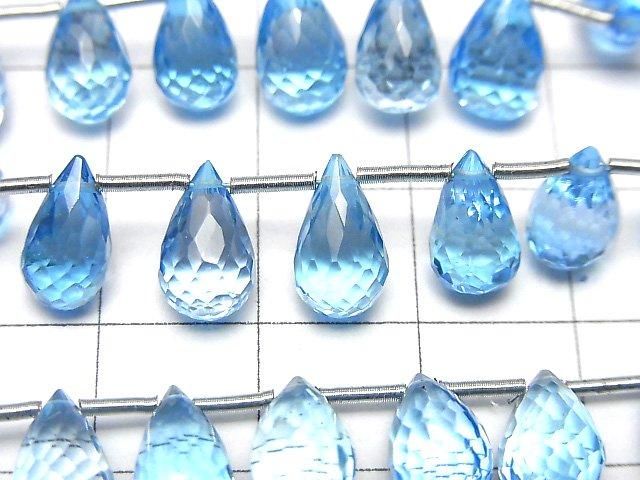 高品質瑞士藍托帕石 AAA 水滴刻面梨形珠半串或一串 (16顆)