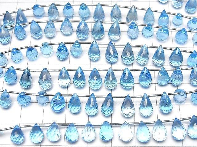 Hochwertiger Schweizer Blauer Topas AAA Drop Facettiert Briolette halb oder 1Strang Perlen (16Stk)