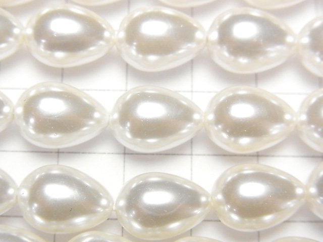 貝殼珍珠白色水滴形14x10x10毫米1串珠子 (約15英吋/37公分)
